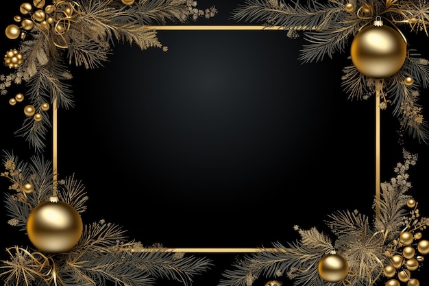 Christmas background with gold baubles and fir branches Vector illustration Generative AI