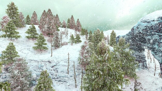 Christmas background with pine tree and snow. Illustration 3D rendering