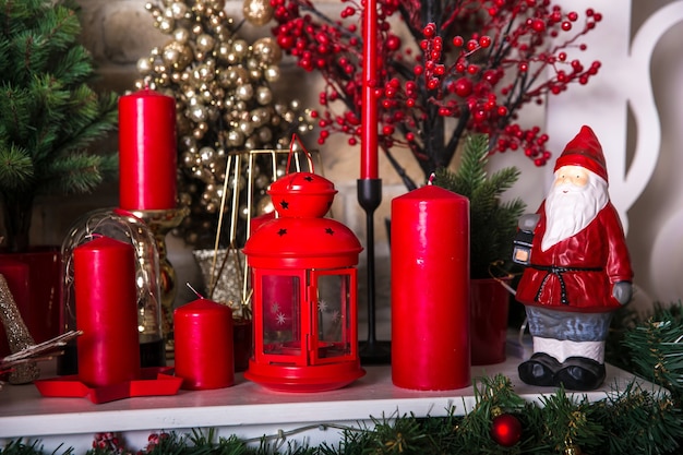 Christmas background with red candles and decoration