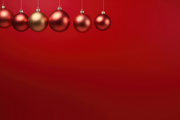 Christmas background with red and gold baubles on a red background