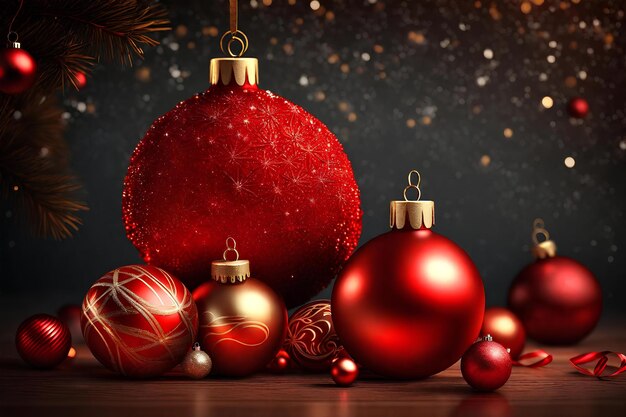 Christmas background with red and golden christmas balls