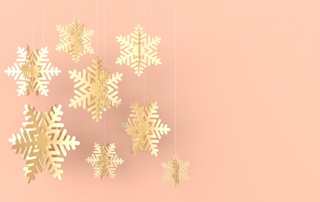 Christmas background with shining golden snowflakes Xmas and new year 3d render illustration