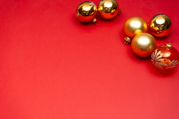 Christmas background with shiny balls and festive decorations with copy space for text