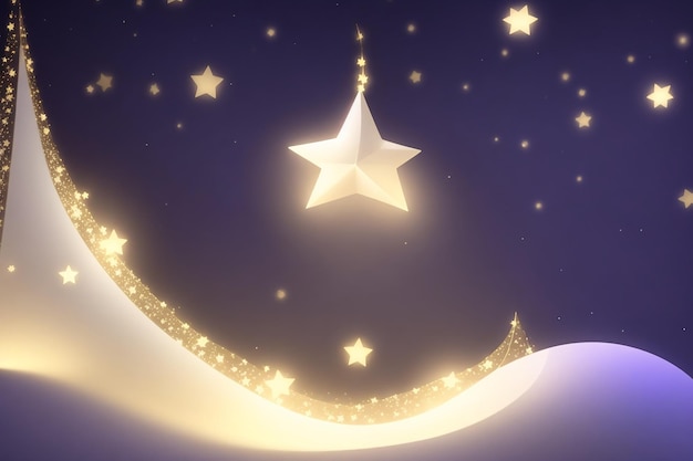 Christmas background with star and bokeh lights Vector illustration