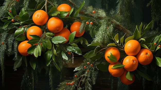 Christmas background with tangerines