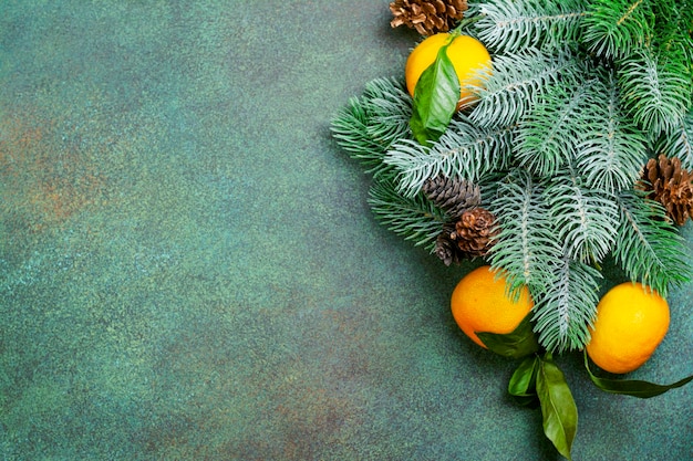 Christmas background with tangerines