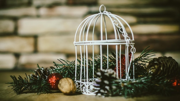 Christmas backgroundChristmas candle and Christmas tree decorations