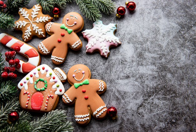 Christmas backgrounds.  Homemade gingerbread cookies border with copy space.