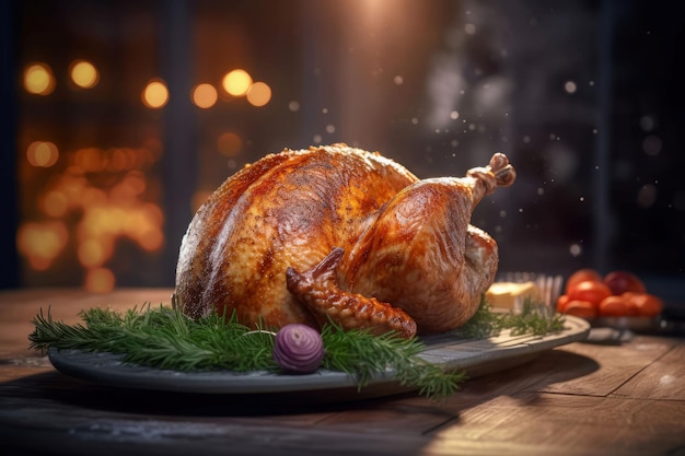 Christmas baked turkey meat Holiday family Generate AI