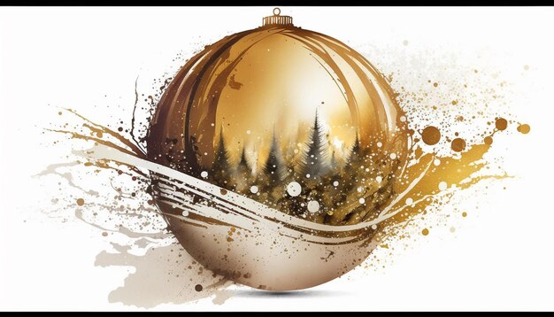 A christmas ball with a gold and black background and the word christmas on it.