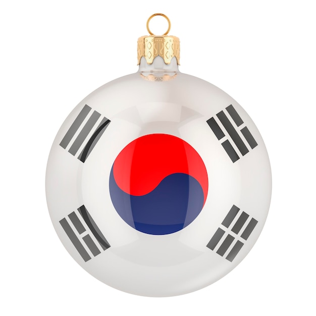 Christmas ball with South Korean flag 3D rendering