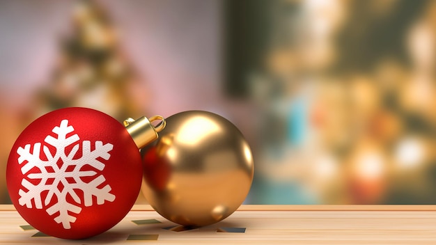 The christmas ball on wood table for holiday concept 3d rendering