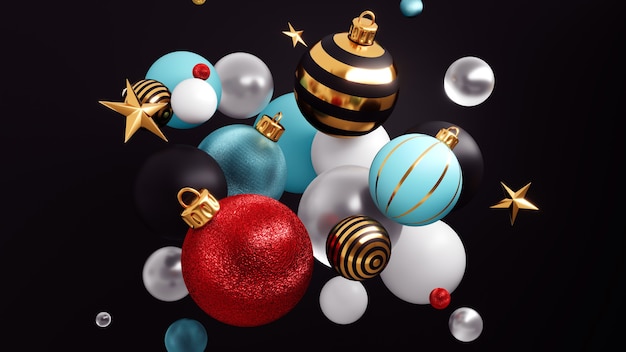 Christmas balls or baubles composition. 3D rendering