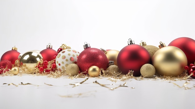 Christmas Balls and Decorations on a White Background in Festive Celebration