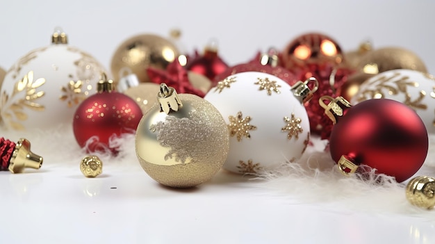 Christmas Balls and Decorations on a White Background in Festive Celebration