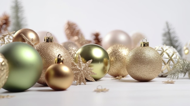 Christmas Balls and Decorations on a White Background in Festive Celebration