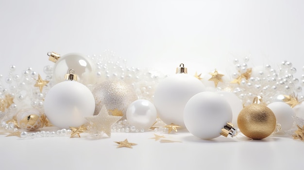 Christmas Balls and Decorations on a White Background in Festive Celebration