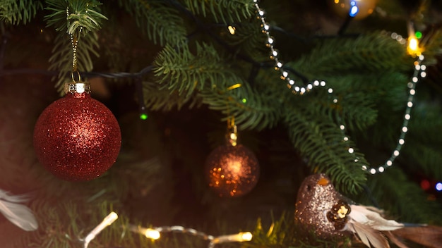 Christmas balls on a tree New year and Christmas concept