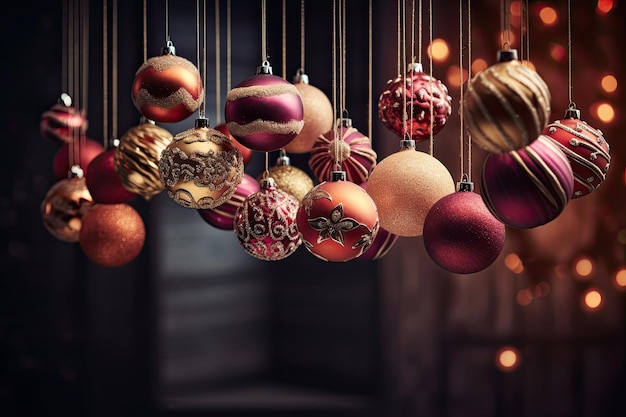 Christmas balls in warm tones perfect for use in vibrant stage backgrounds festive colors Generative AI