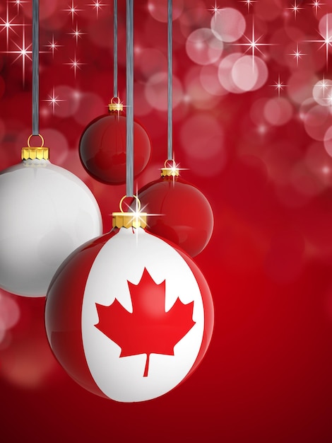 Christmas balls with Canada flag isolated on white