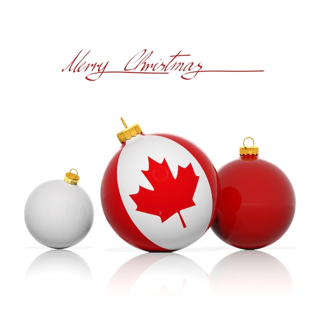 Christmas balls with Canada flag isolated on white