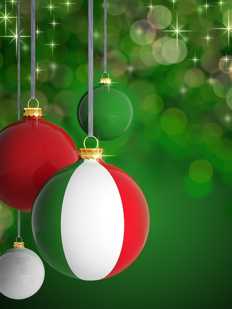 Christmas balls with Italian flag in front of lights background