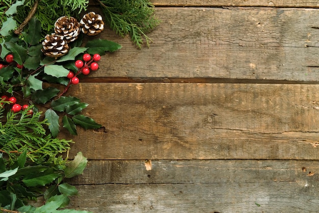 Christmas banner Christmas decoration on wooden background copy space