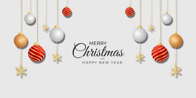 Christmas banner golden red and black white balls golden shonoflacke aith white background