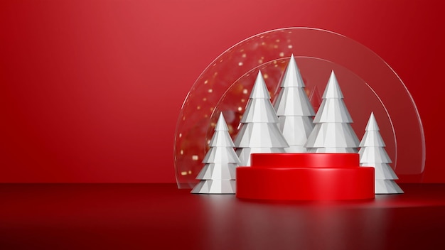 Christmas banner with product display Red podium 3d rendering