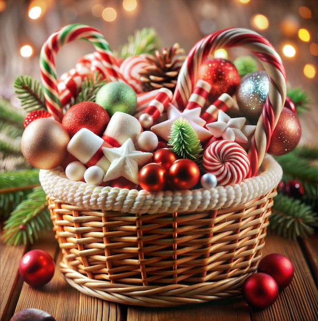 Christmas Basket With Candy Marshmallows