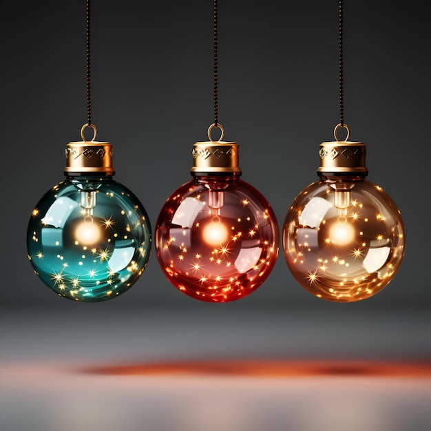 Christmas baubles on a dark background 3D illustration