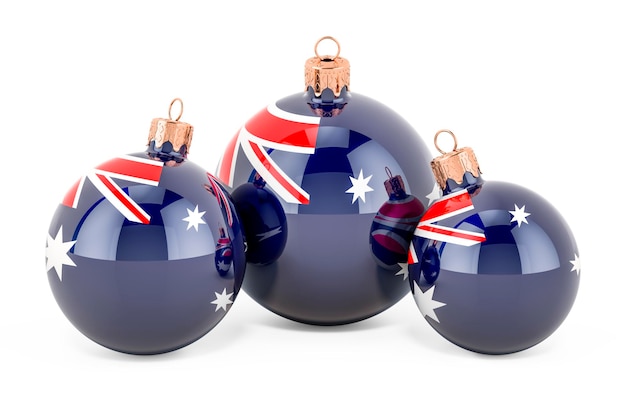 Christmas baubles with Australian flag 3D rendering