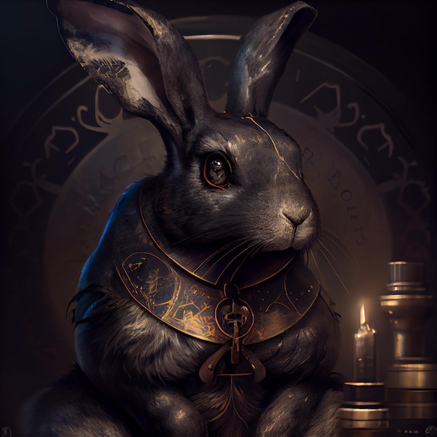 Christmas Black chinese rabbit as symbol of 2023 year illustration