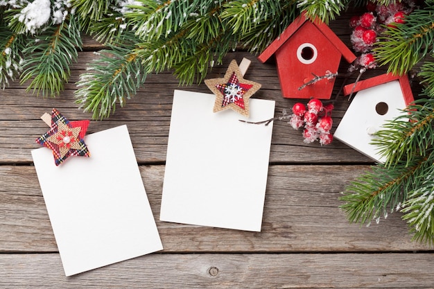 Christmas blank photo frames and fir tree