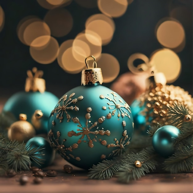 Christmas blue baubles closeup Abstract holiday decorations background