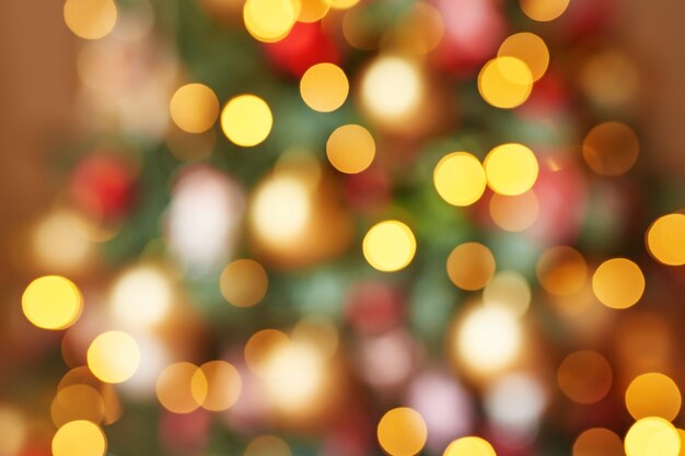 Christmas bokeh garlands of red, yellow and green color