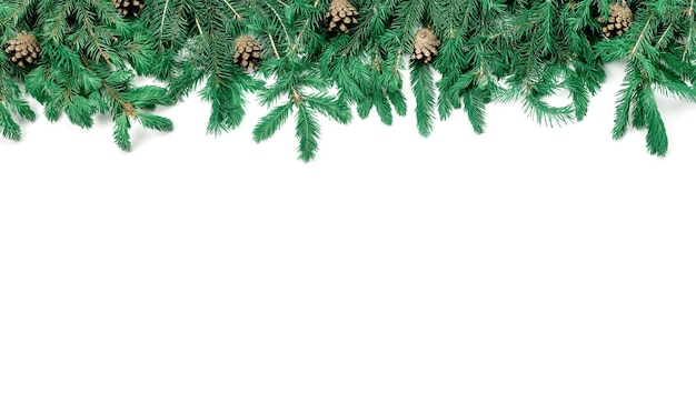 Christmas border Christmas Background with fir branches Christmas Decorations Border isolated on white background top view copy space