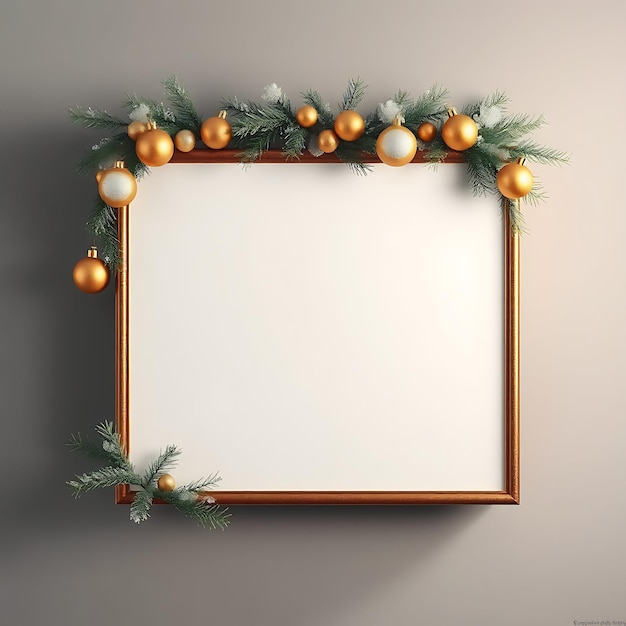 Christmas Bronzed Metal Frame Adorned Along the Frame With Pine Branches and Golden Ornaments Acce