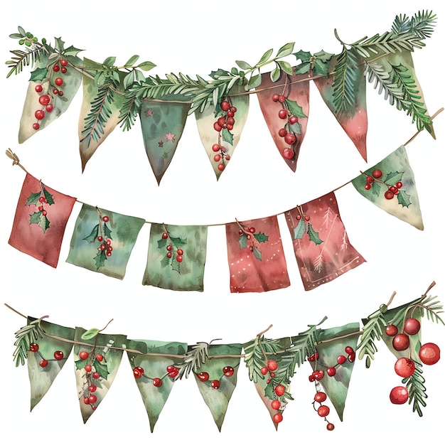 christmas buntting watercolor winter christmas