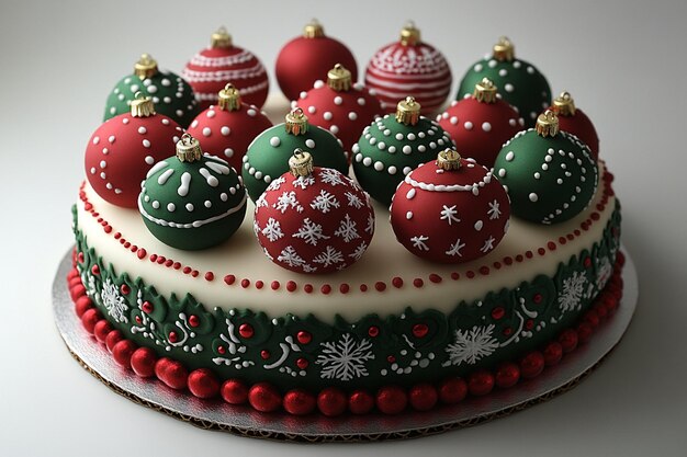 Christmas cake with red and green decorations