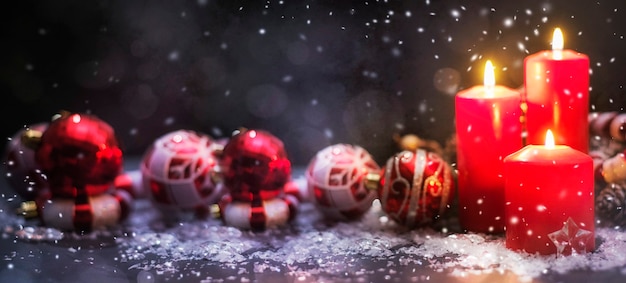 Christmas Candles, Christmas and New Year holidays background, winter season.