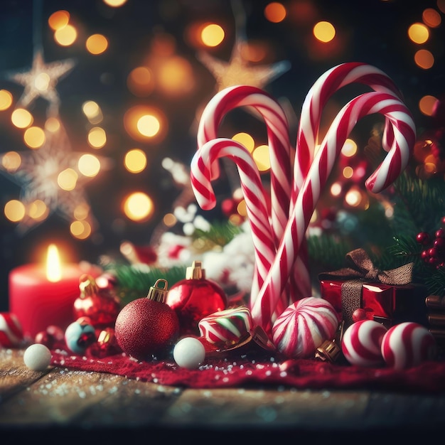 christmas candy canes and candles christmas decoration background