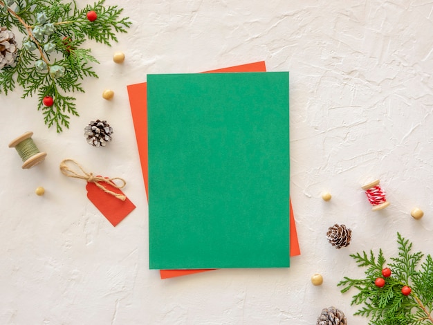 Christmas card mockup xmas empty letter for santa or wish list blank green card with red envelope