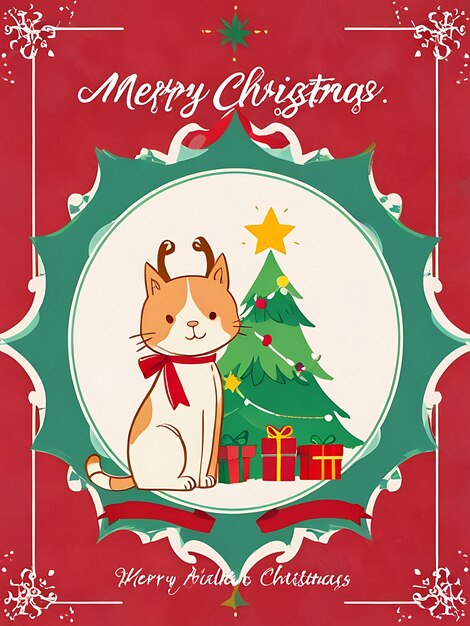 Photo a christmas card with a cartoon dog and a christmas tree