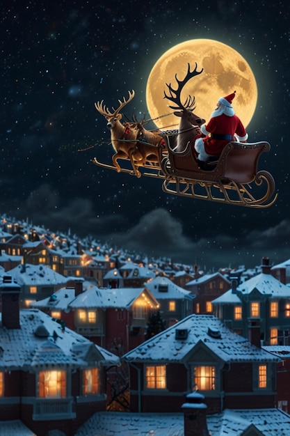 a christmas card with film character on the top of a sleigh with reindeer on it