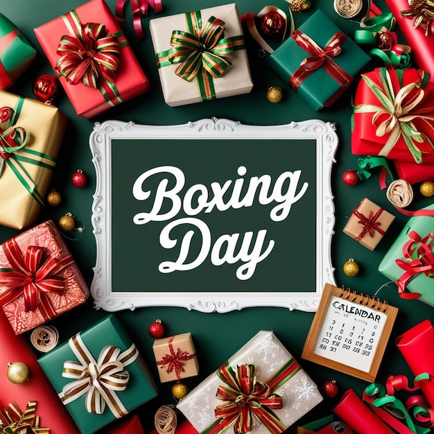 Photo a christmas card with a picture of a box of boxing day