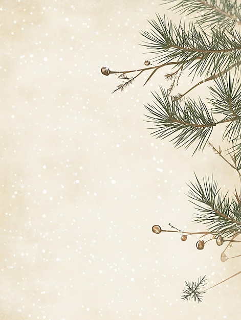 a christmas card with a pine branch and snow on it