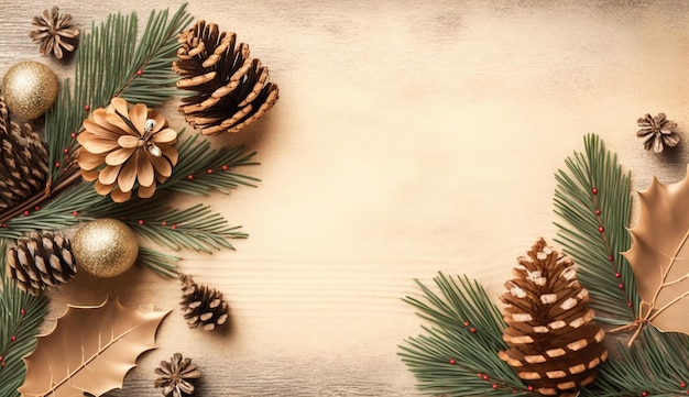 A christmas card with pine cones and pine cones