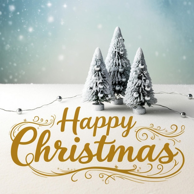 Photo a christmas card with a tree in the background and a snow covered background with a snow covered bac