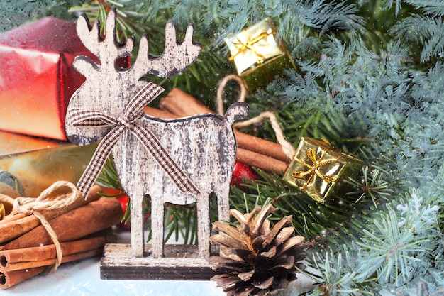 Christmas card with wooden deer